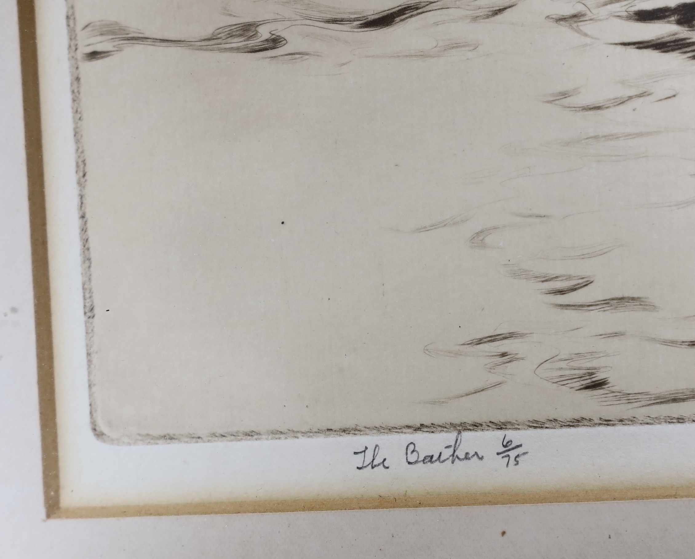 Nat Long (1893-1955), etching, 'The bathers', pencil signed and limited edition, 6/75, 21 x 27cm